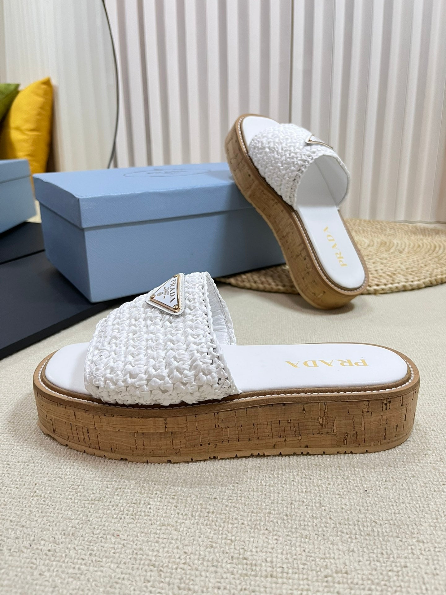 Crochet Flatform Slides 40 Lightweight Cork Sole White - 35