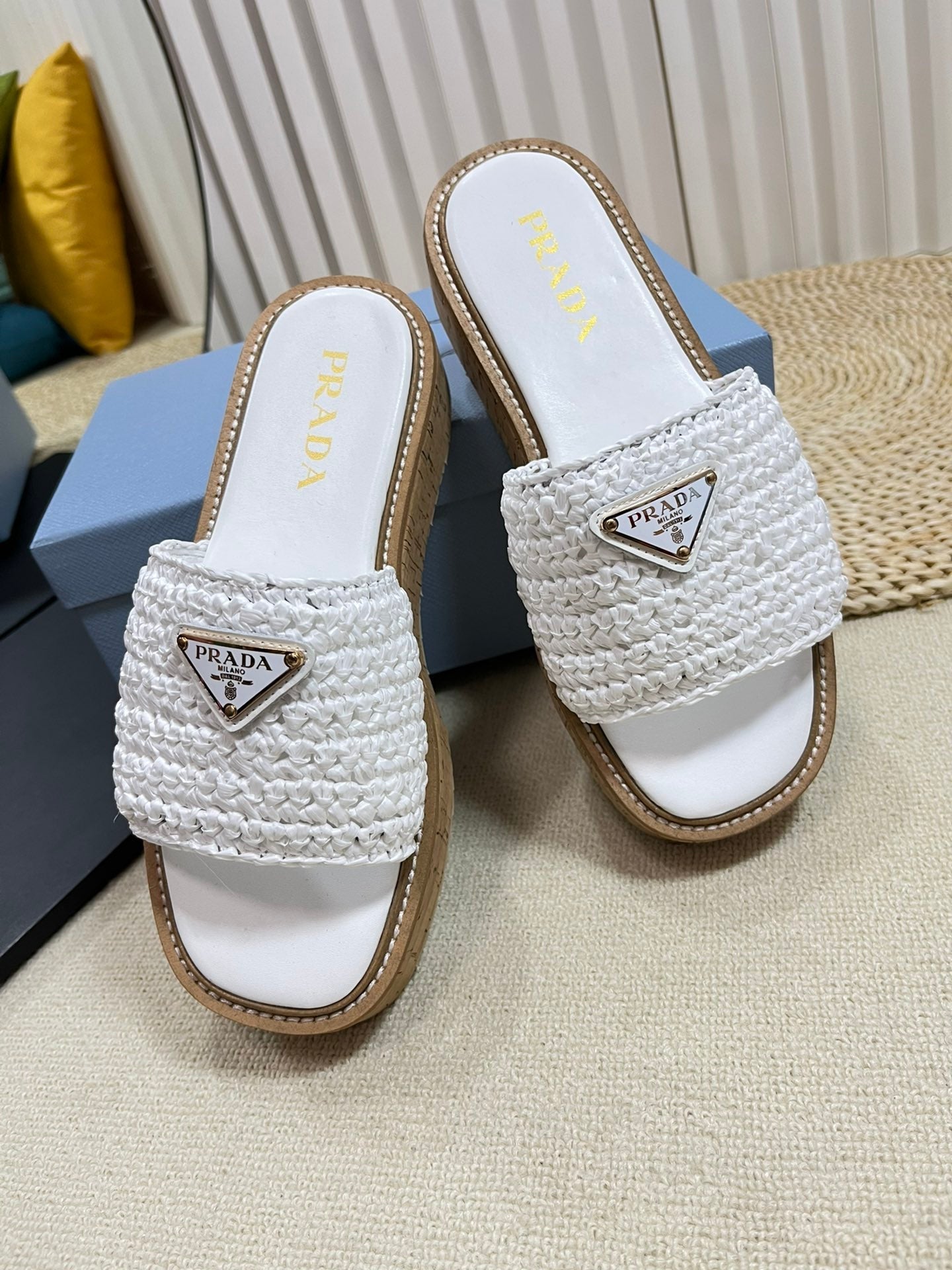 Crochet Flatform Slides 40 Lightweight Cork Sole White - 35