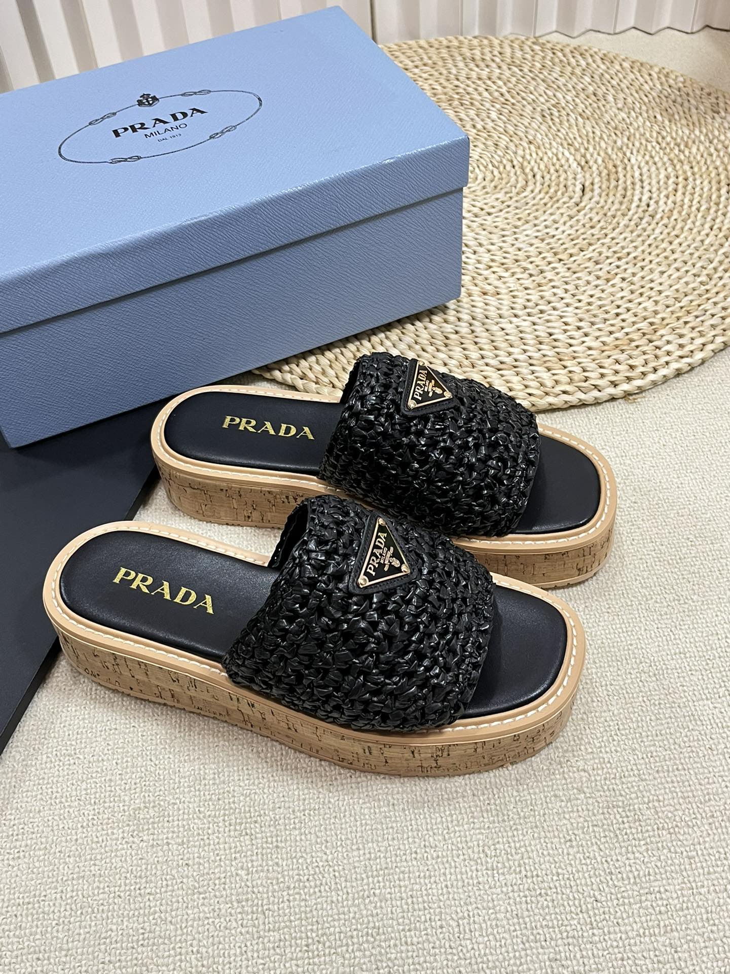 Crochet Flatform Slides 40 Lightweight Cork Sole Black - 35