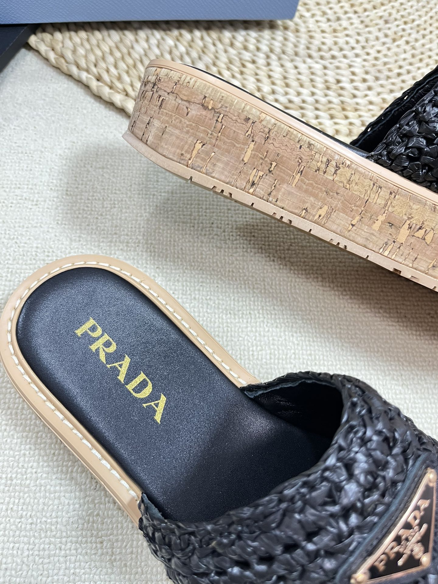 Crochet Flatform Slides 40 Lightweight Cork Sole Black - 35