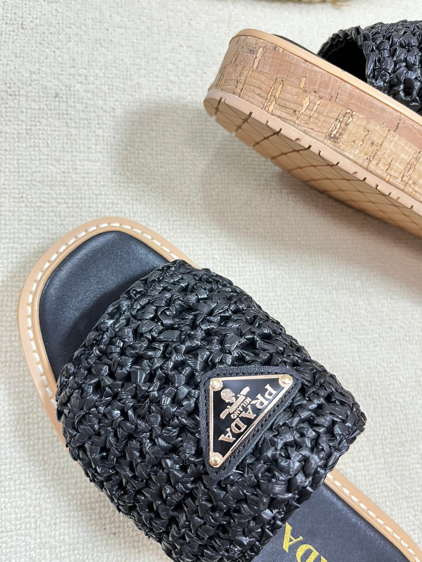 Crochet Flatform Slides 40 Lightweight Cork Sole Black - 35