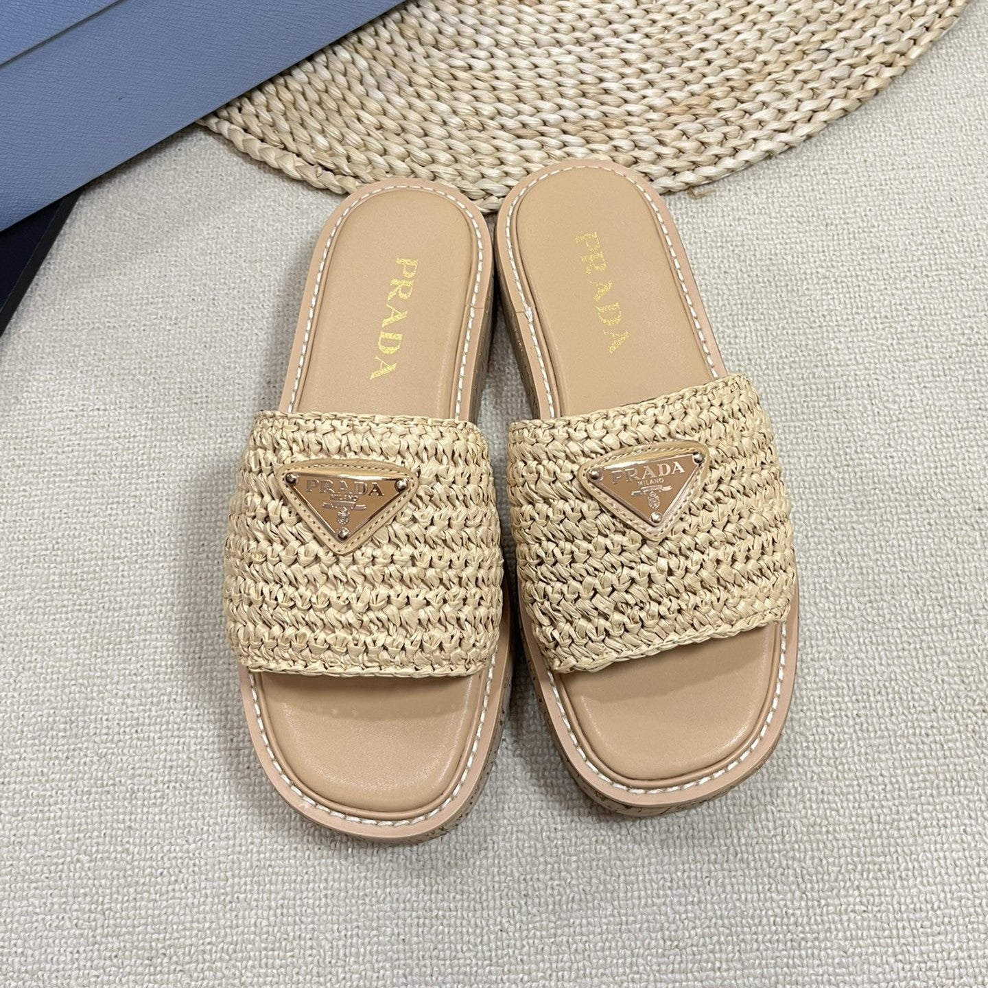 Crochet Flatform Slides 40 Lightweight Cork Sole Beige - 35
