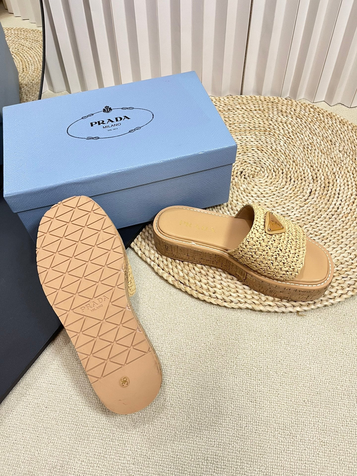 Crochet Flatform Slides 40 Lightweight Cork Sole Beige - 35