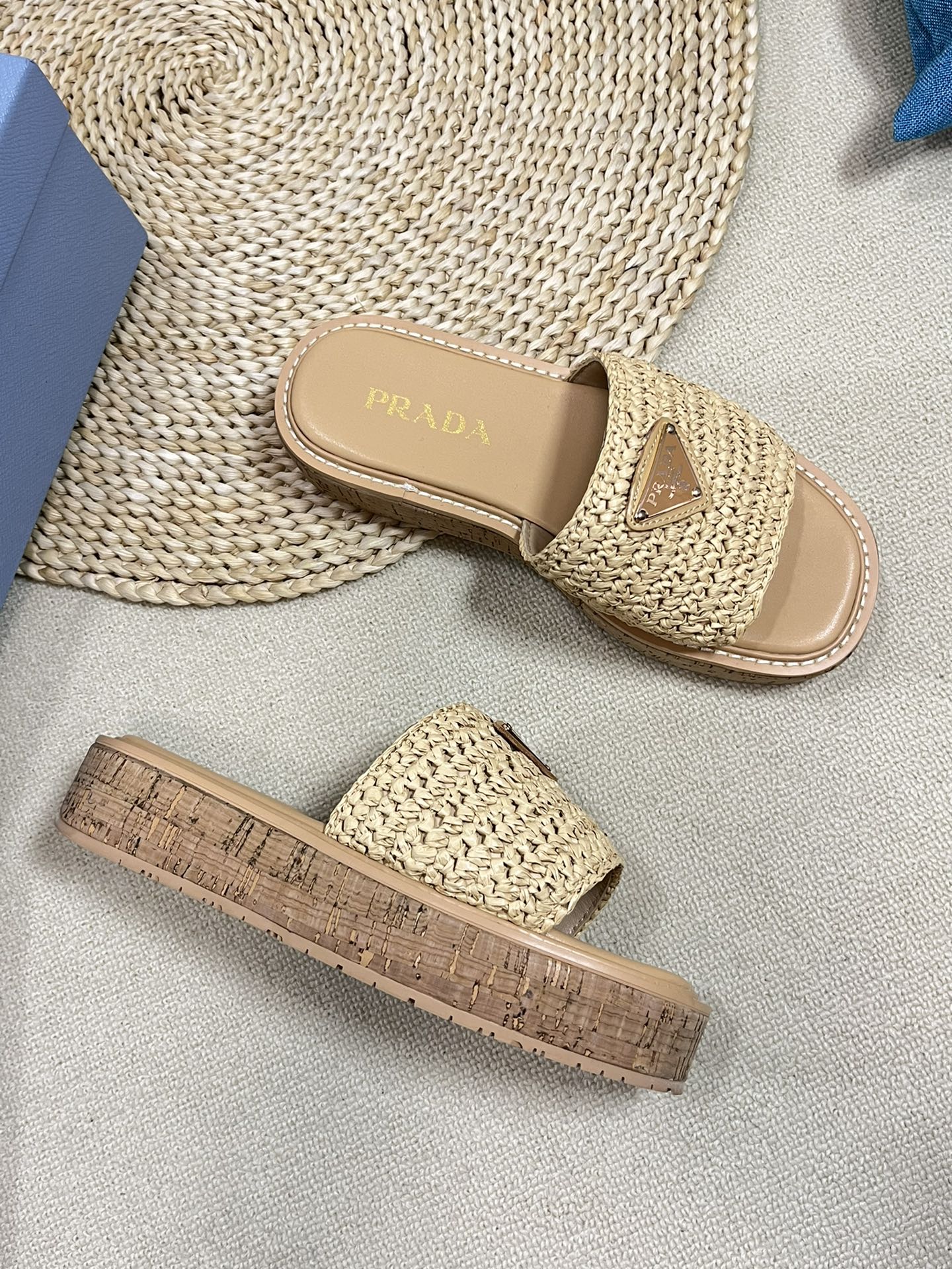Crochet Flatform Slides 40 Lightweight Cork Sole Beige - 35