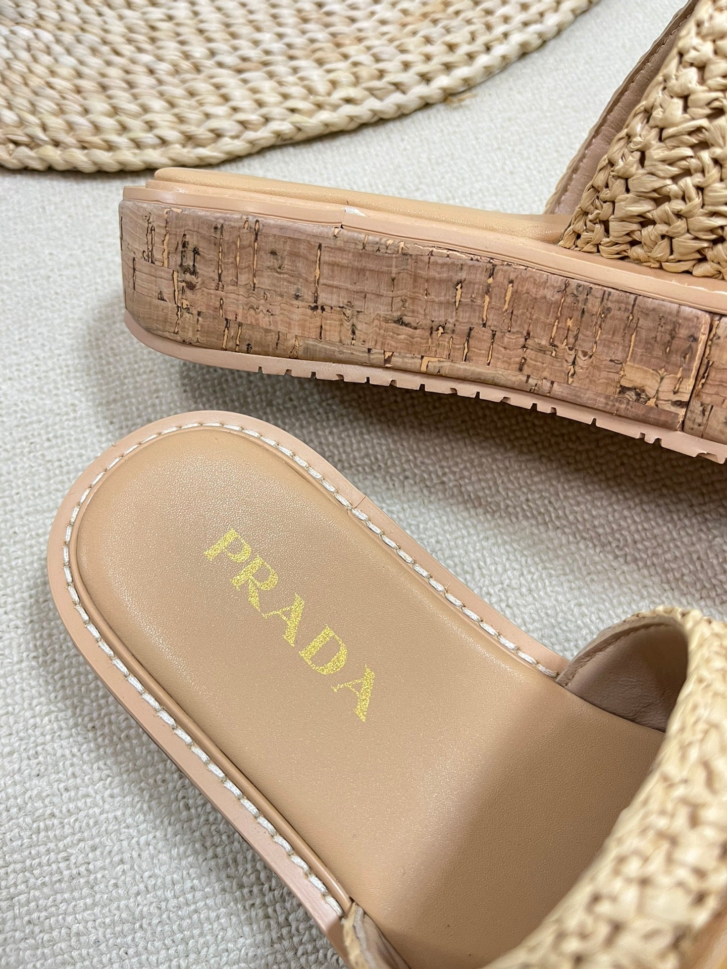 Crochet Flatform Slides 40 Lightweight Cork Sole Beige - 35
