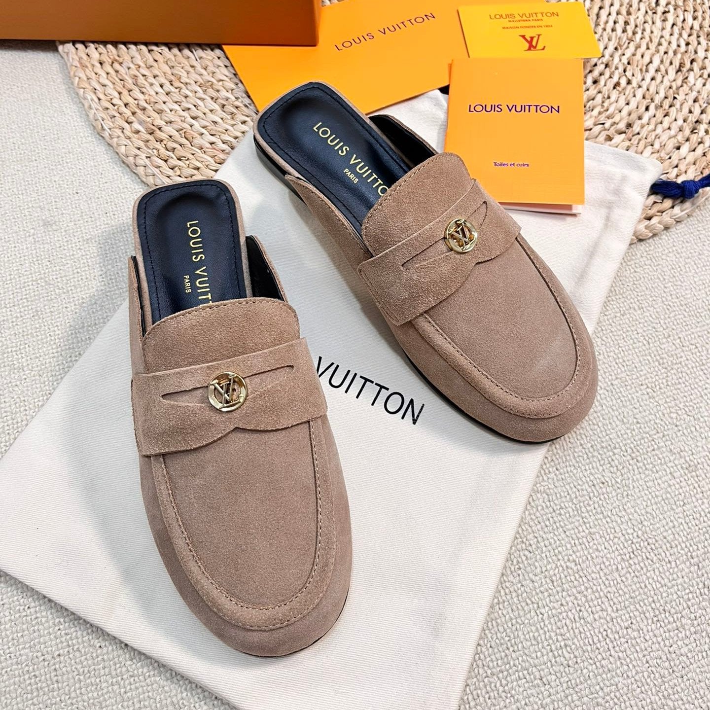 LV CAPRI OPEN BACK LOAFERS IN MEDIUM BROWN SUEDE - 35