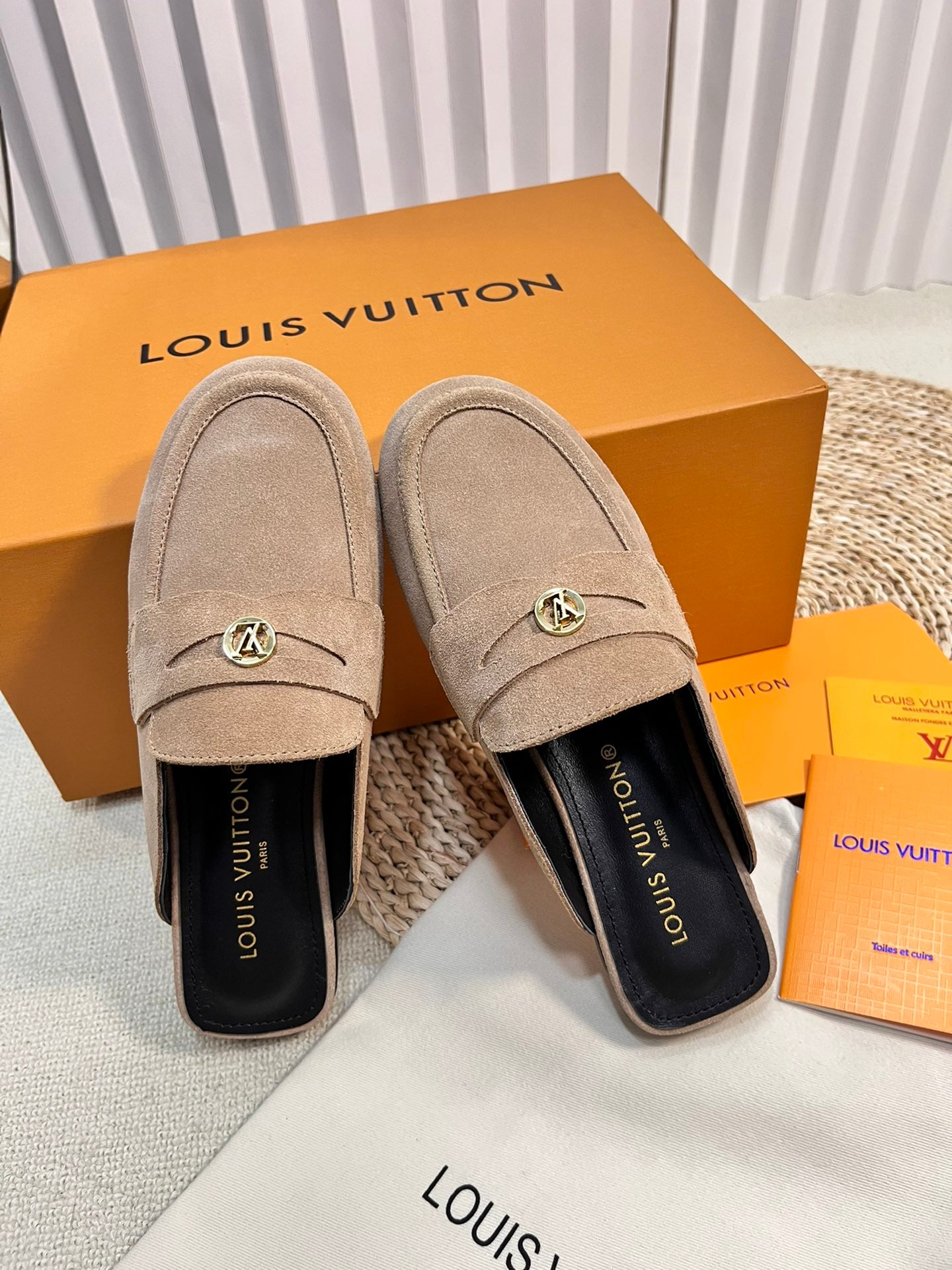 LV CAPRI OPEN BACK LOAFERS IN MEDIUM BROWN SUEDE - 35