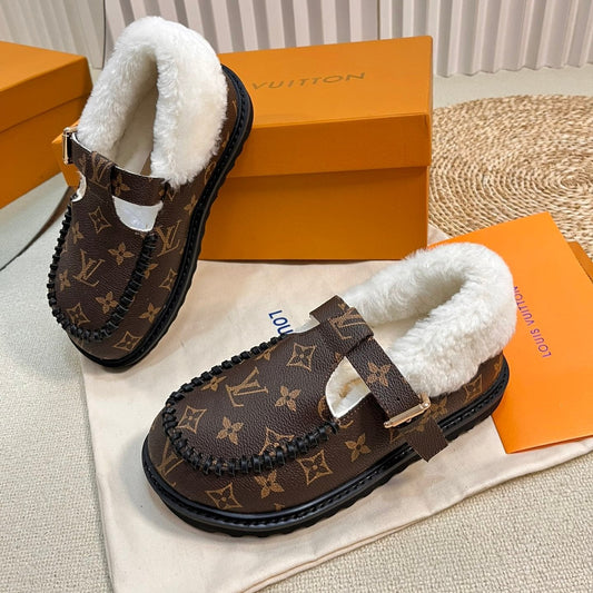 COLORADO COMFORT MARY JANE IN CHOCOLATE BROWN MONOGRAM CALFSKIN AND SHEARLING LINING - 35