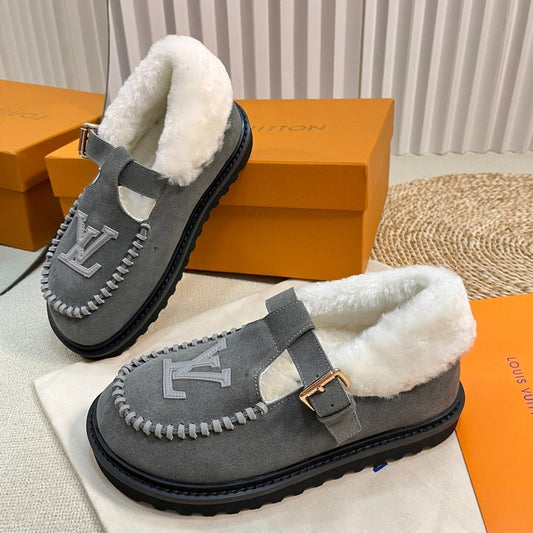 COLORADO COMFORT MARY JANE IN SHADOW GRAY SUEDE AND SHEARLING LINING - 35