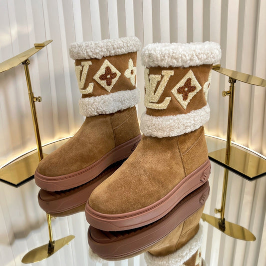 SNOWDROP FLAT ANKLE BOOTS IN CIDER BROWN SUEDE - 35