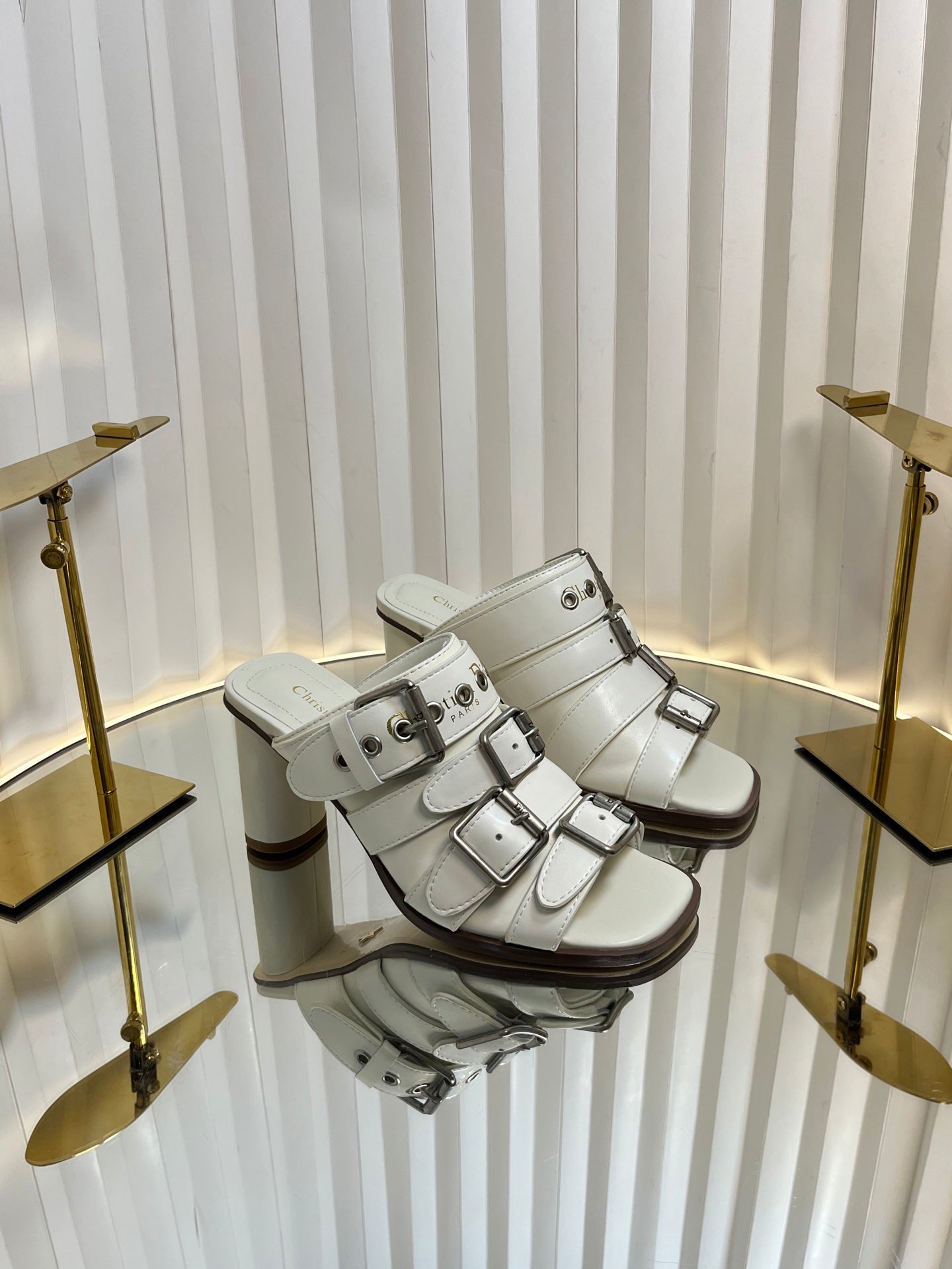 PUNK HEEL SLIDES 25S 80MM IN WHITE CALFSKIN - 34