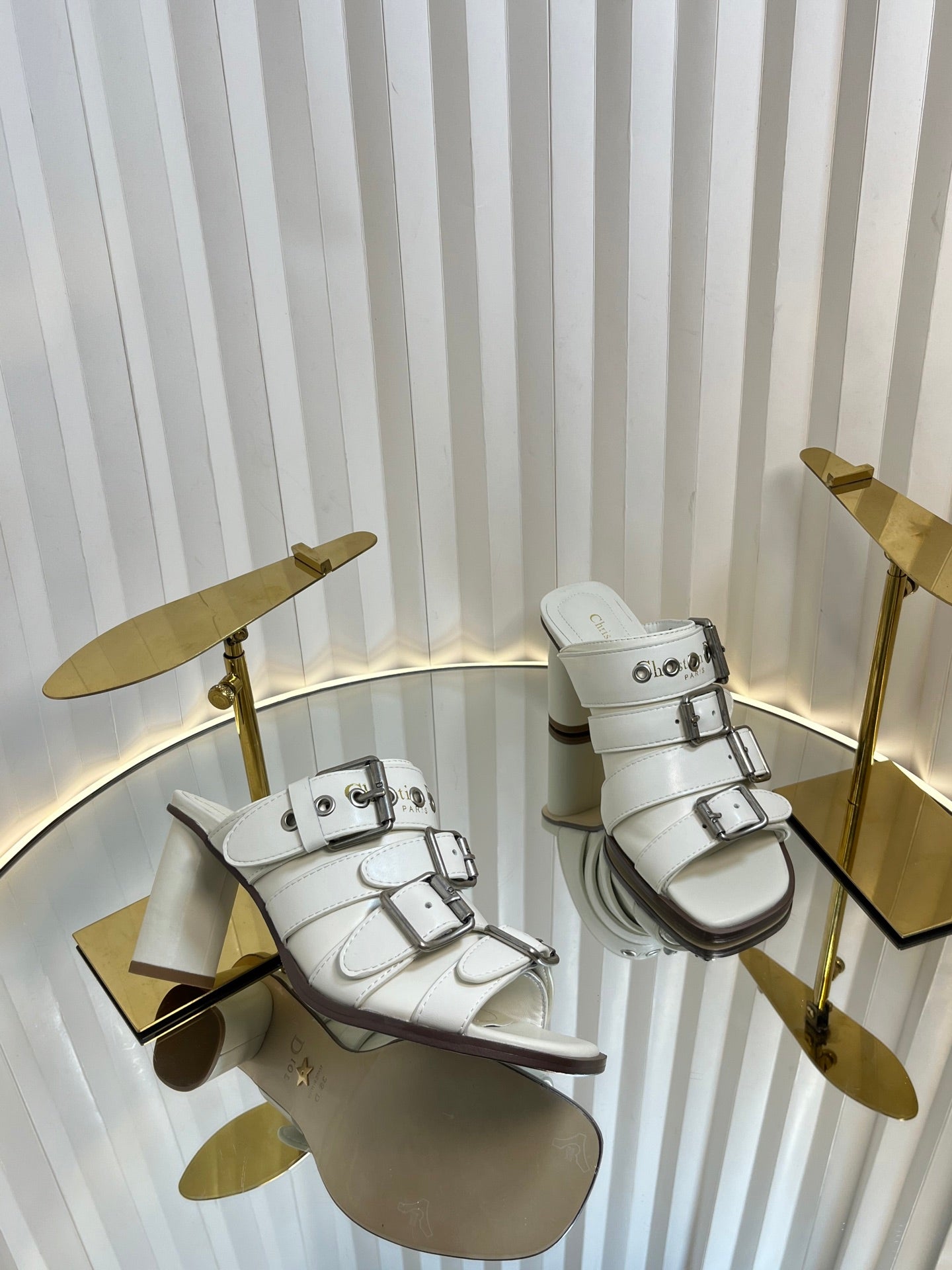 PUNK HEEL SLIDES 25S 80MM IN WHITE CALFSKIN - 34