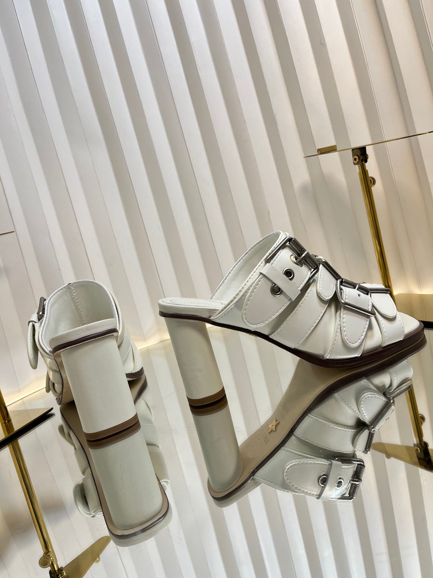 PUNK HEEL SLIDES 25S 80MM IN WHITE CALFSKIN - 34