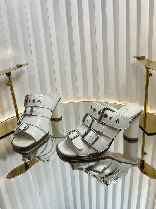 PUNK HEEL SLIDES 25S 80MM IN WHITE CALFSKIN - 34