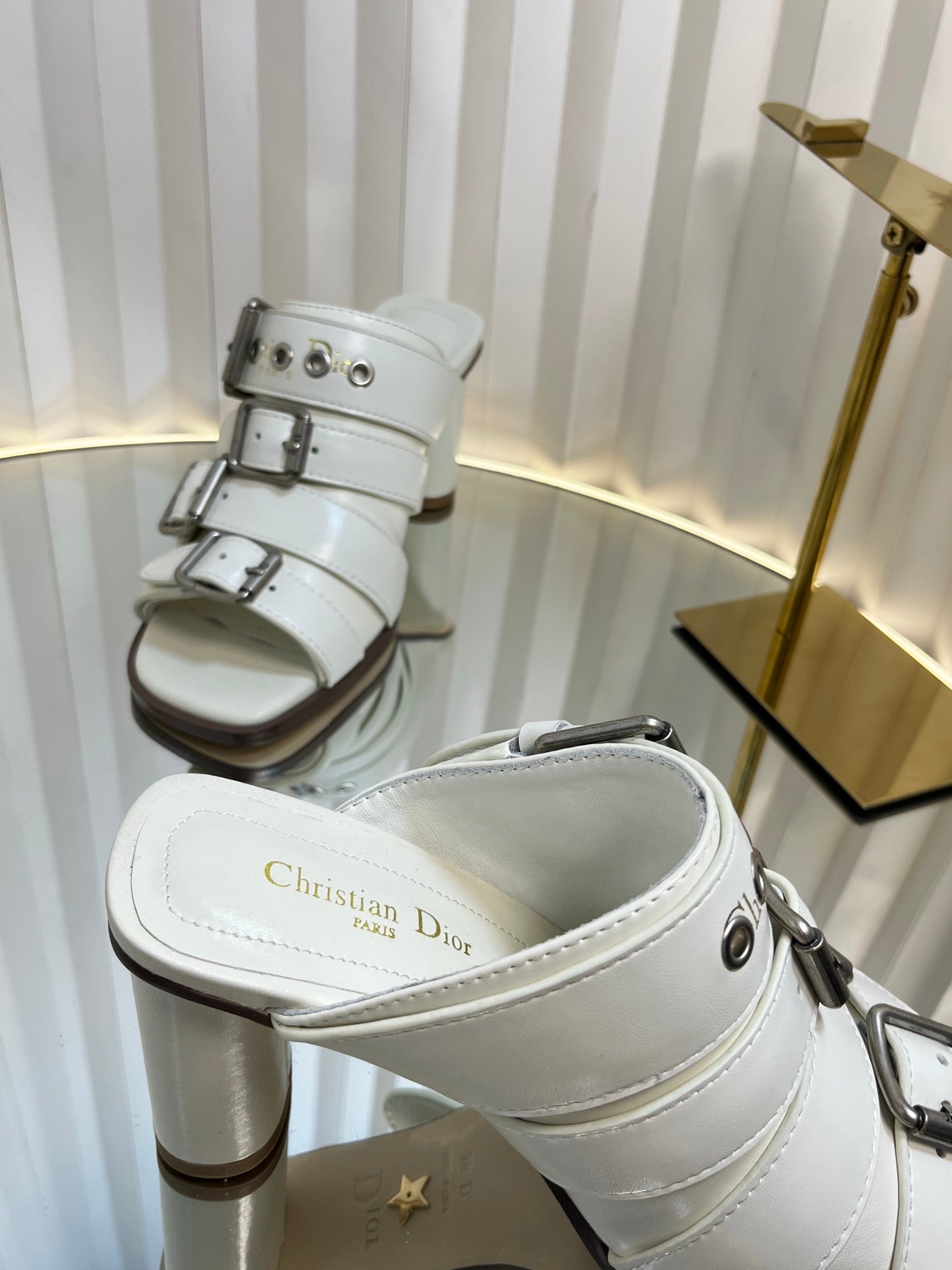PUNK HEEL SLIDES 25S 80MM IN WHITE CALFSKIN - 34