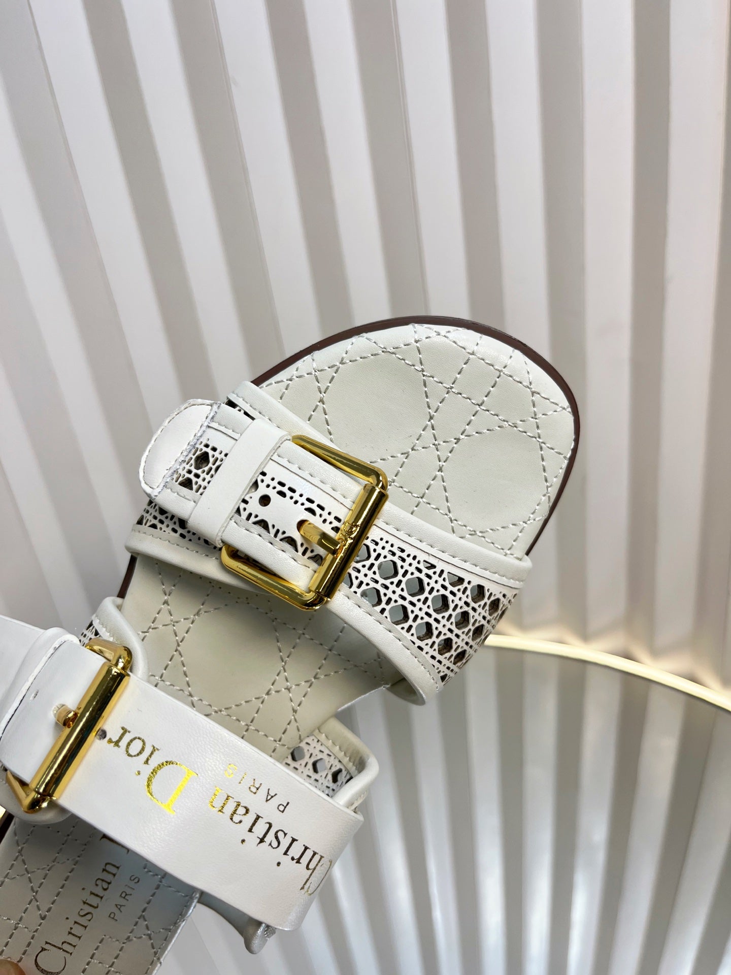 D-AVENUE SLIDES 25S IN WHITE CALFSKIN MICRO CANNAGE MOTIF - 35