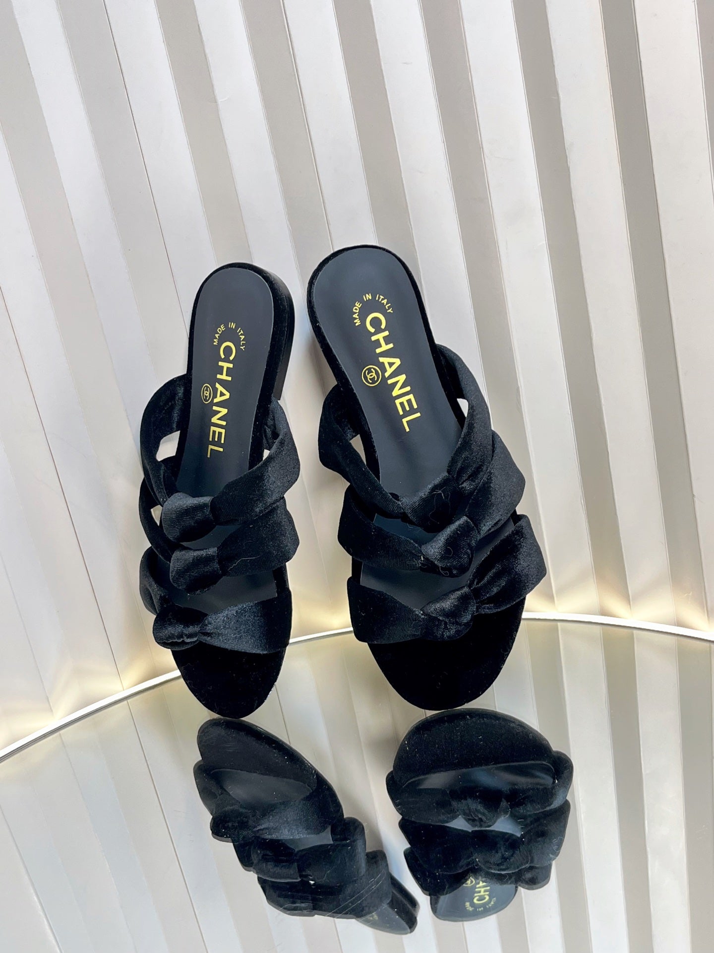 THREE STRAPS MULE IN BLACK VELVET - 35