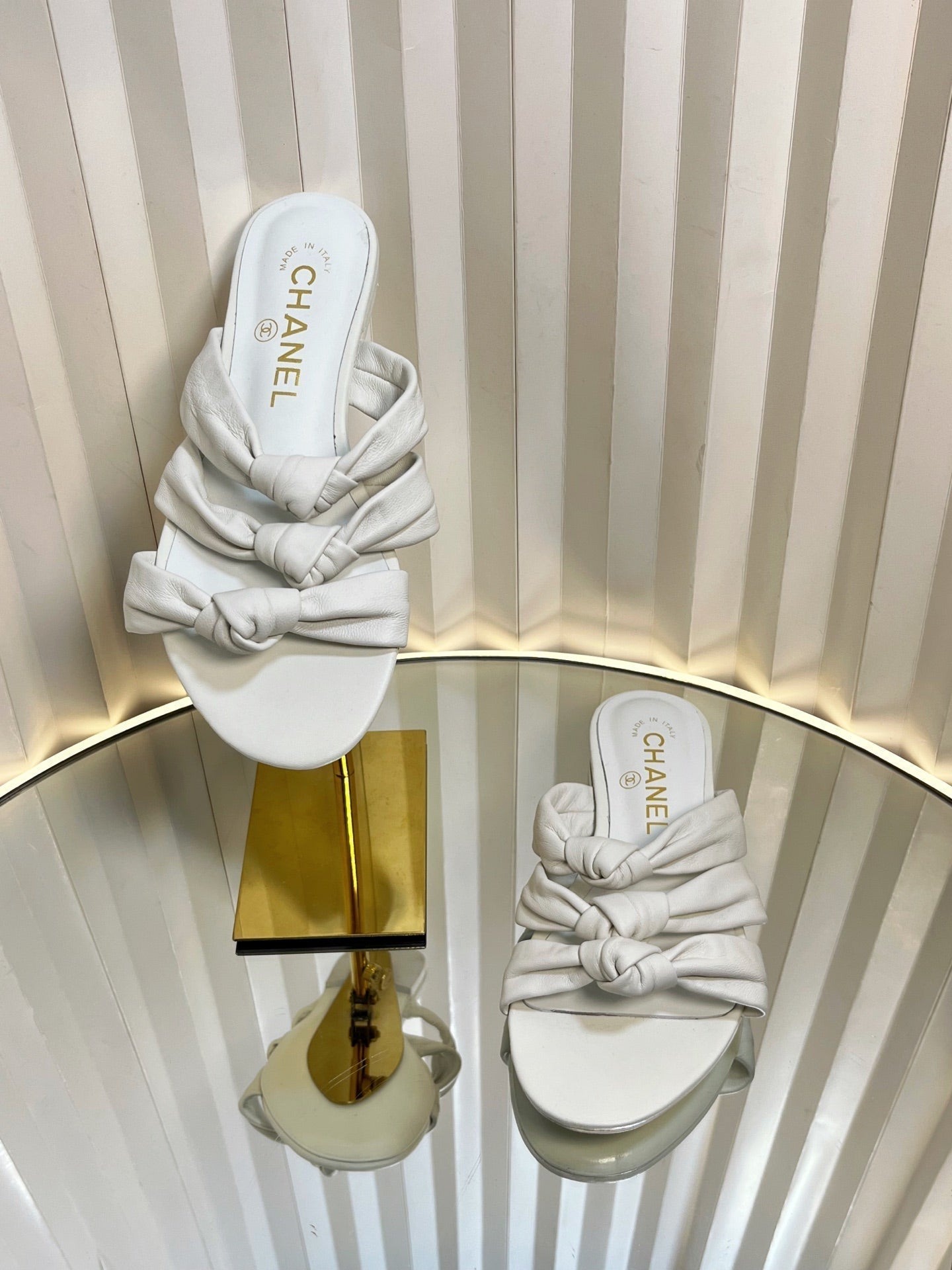 THREE STRAPS MULE IN WHITE CALFSKIN - 35