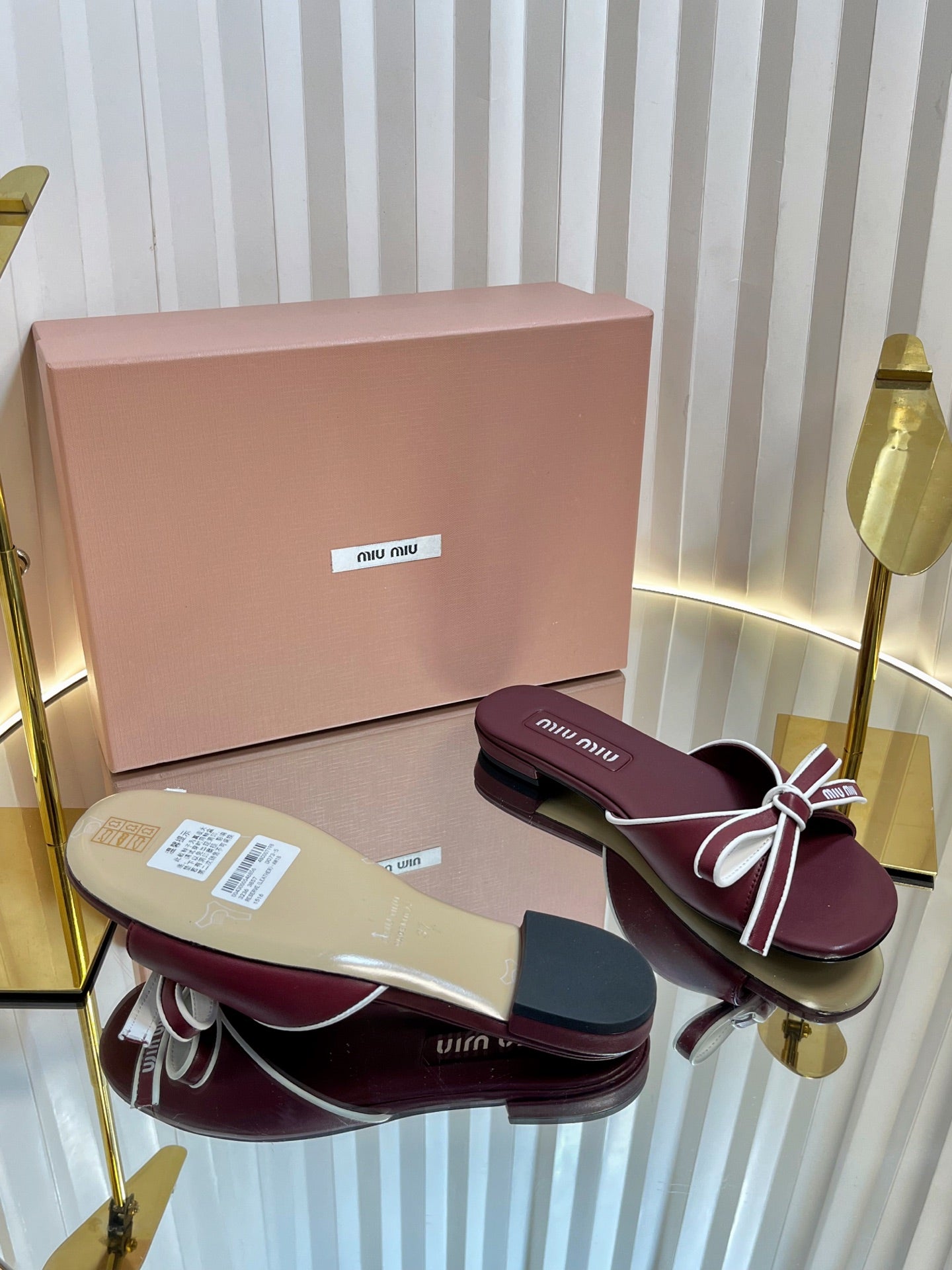 SLIDES SANDALS IN BURGUNDY RED CALFSKIN BOW IN TRAP - 34