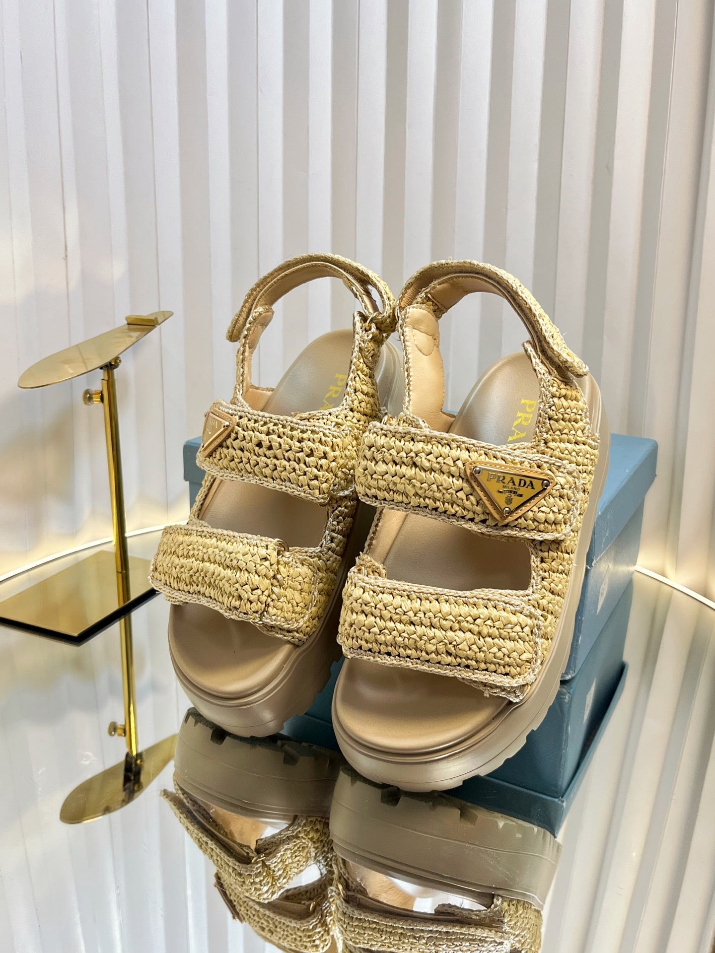 PRA THICK-SOLED SLIDE IN BEIGE RAFFIA - 35