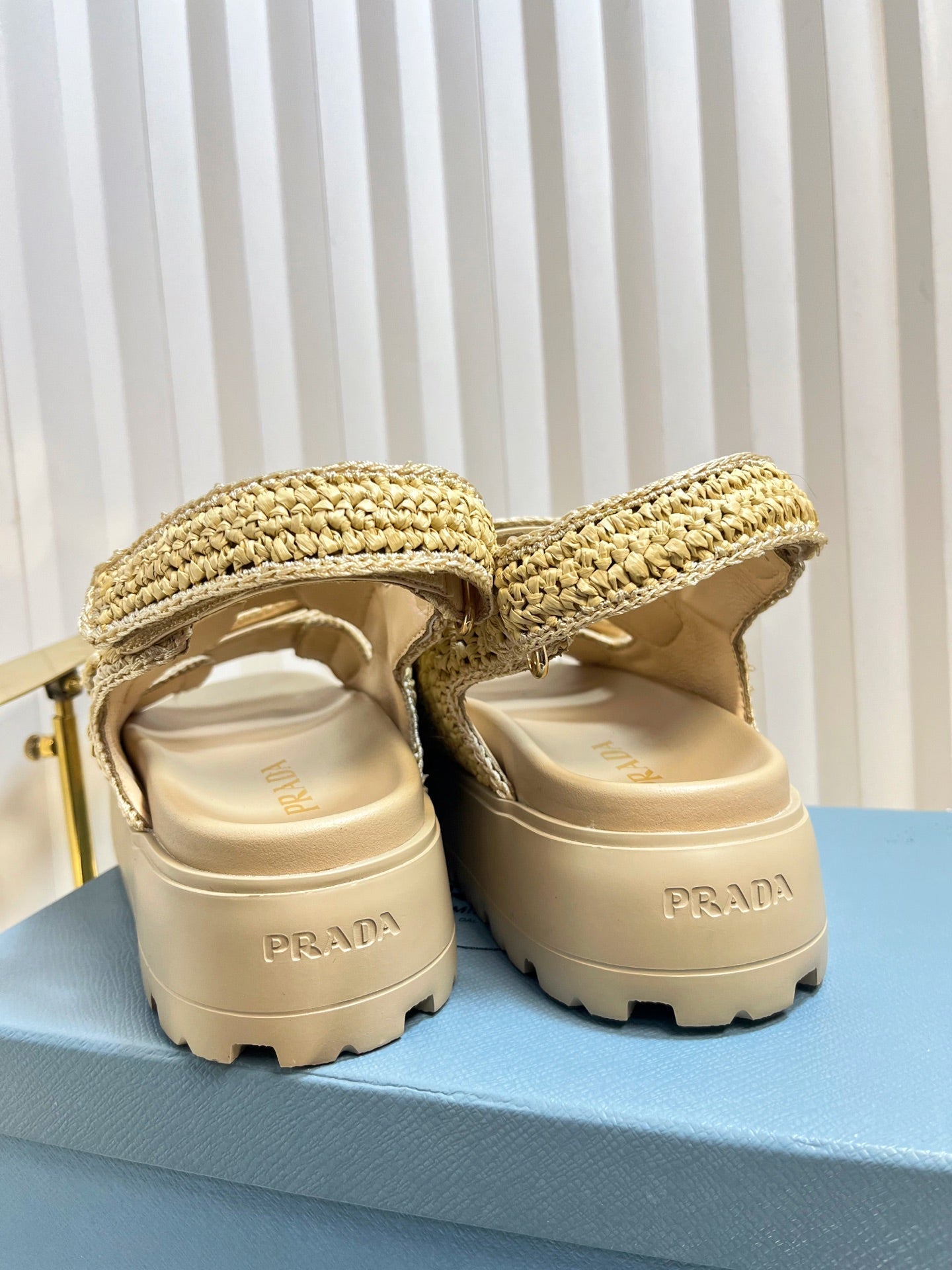 PRA THICK-SOLED SLIDE IN BEIGE RAFFIA - 35