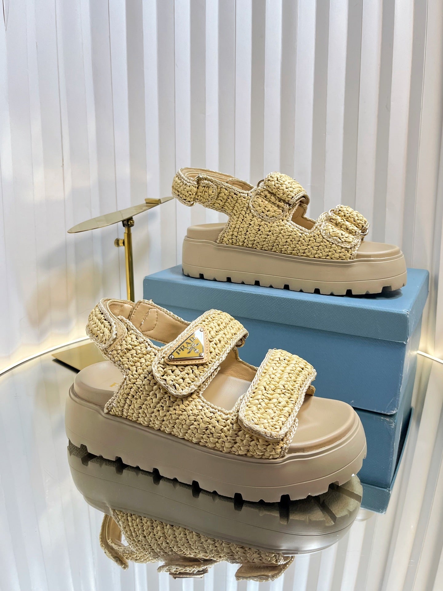 PRA THICK-SOLED SLIDE IN BEIGE RAFFIA - 35