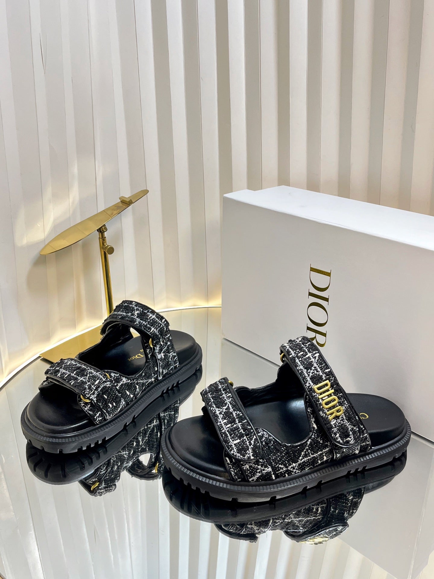 DIORACT SLIDES 25MM IN BLACK TWEED - 35
