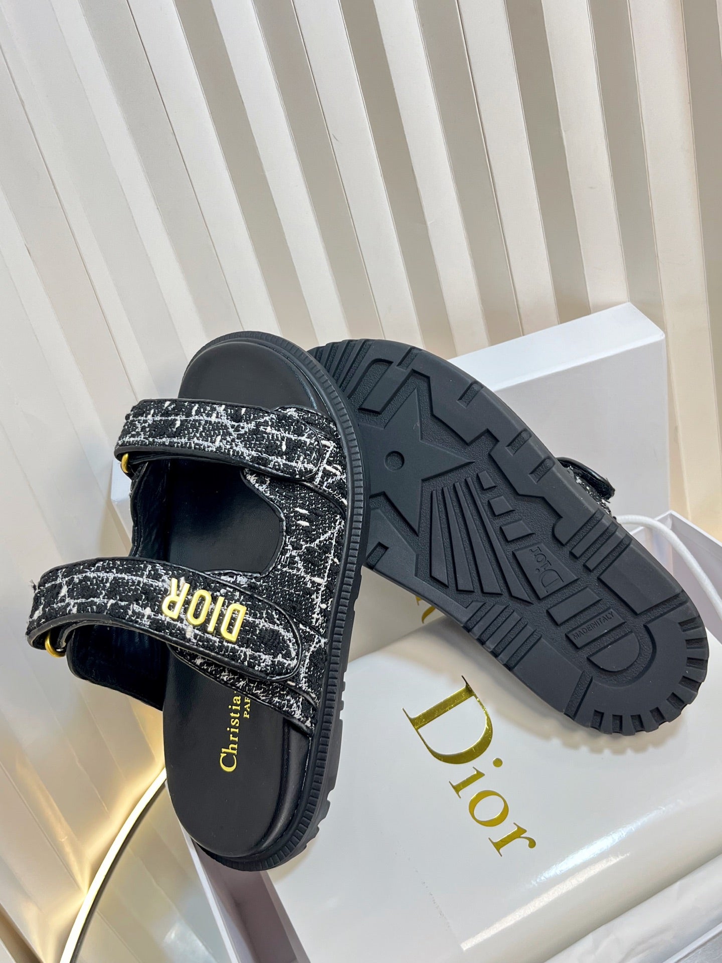 DIORACT SLIDES 25MM IN BLACK TWEED - 35