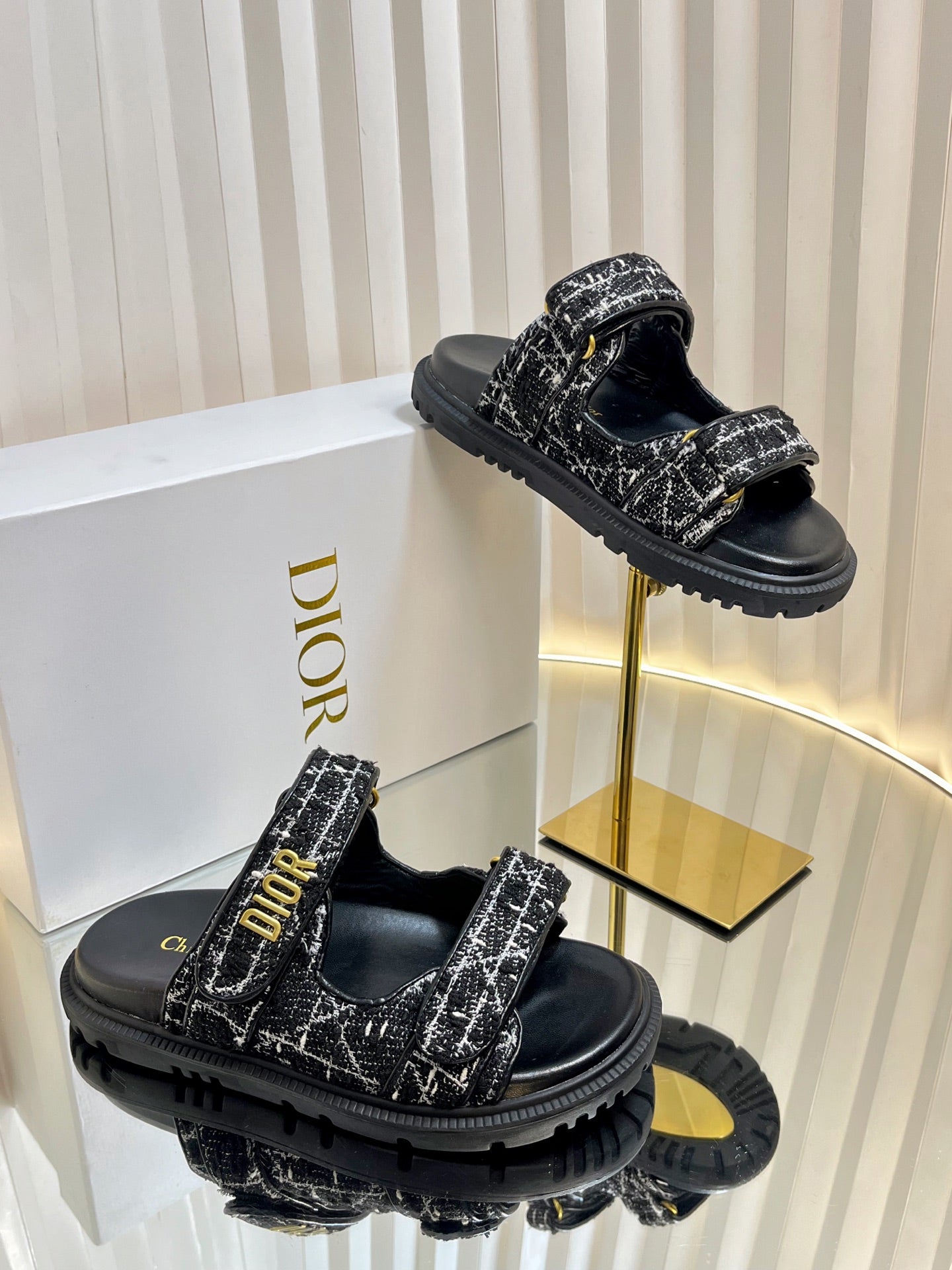 DIORACT SLIDES 25MM IN BLACK TWEED - 35