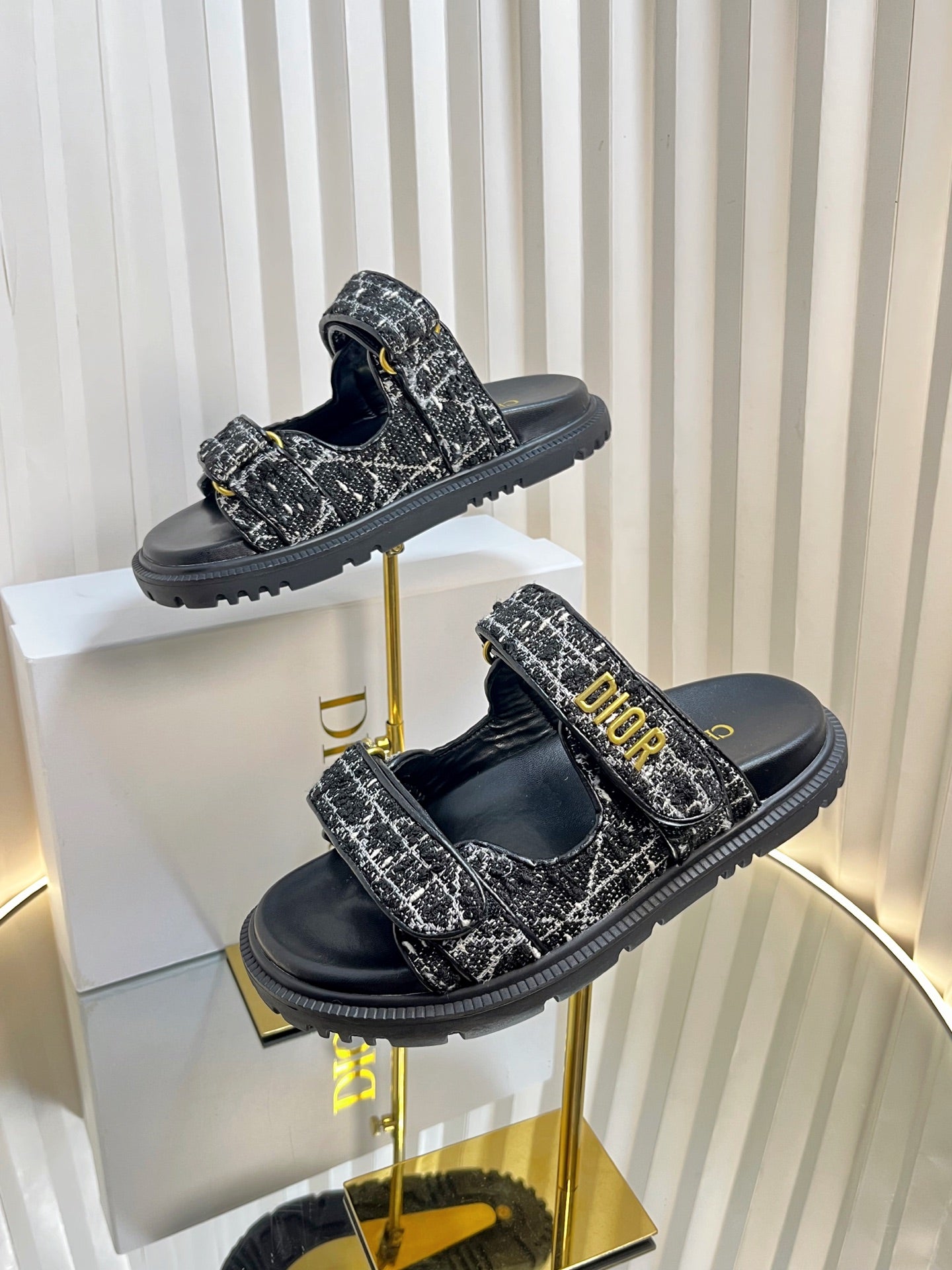 DIORACT SLIDES 25MM IN BLACK TWEED - 35