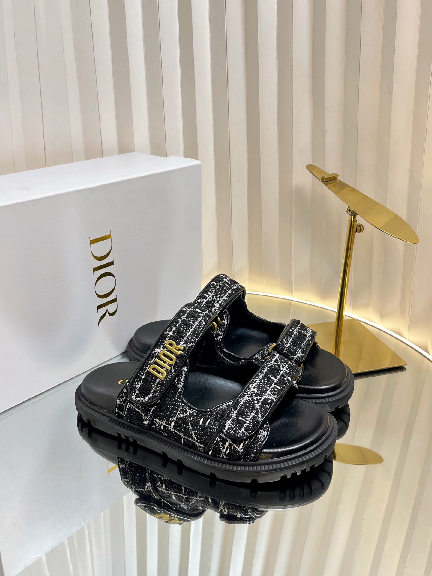 DIORACT SLIDES 25MM IN BLACK TWEED - 35