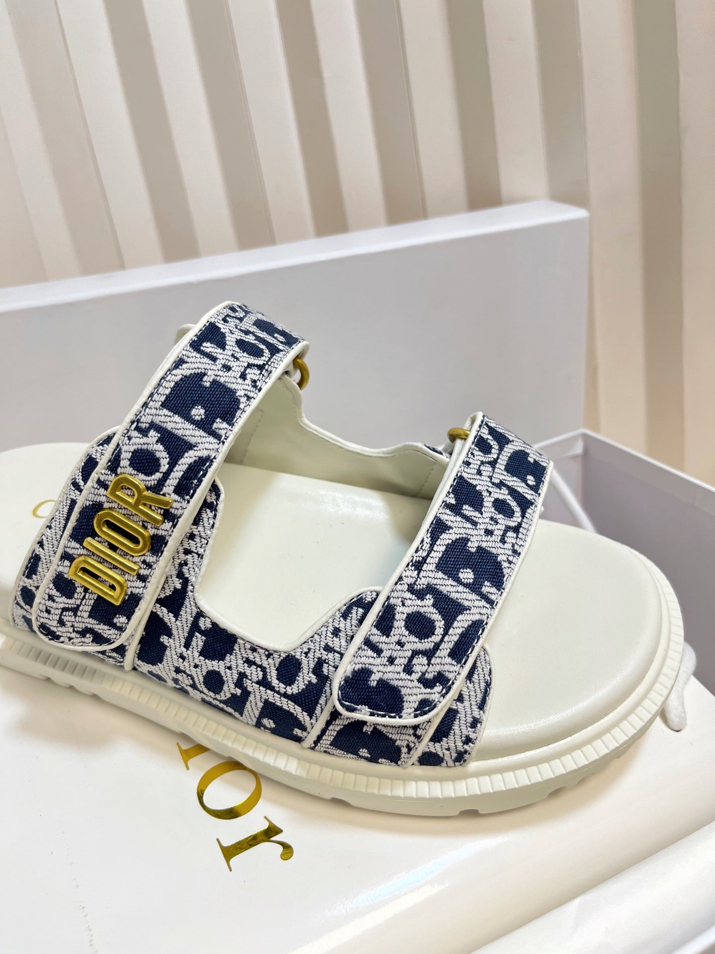 DIORACT SLIDES 25MM IN NAVY BLUE TWEED - 35