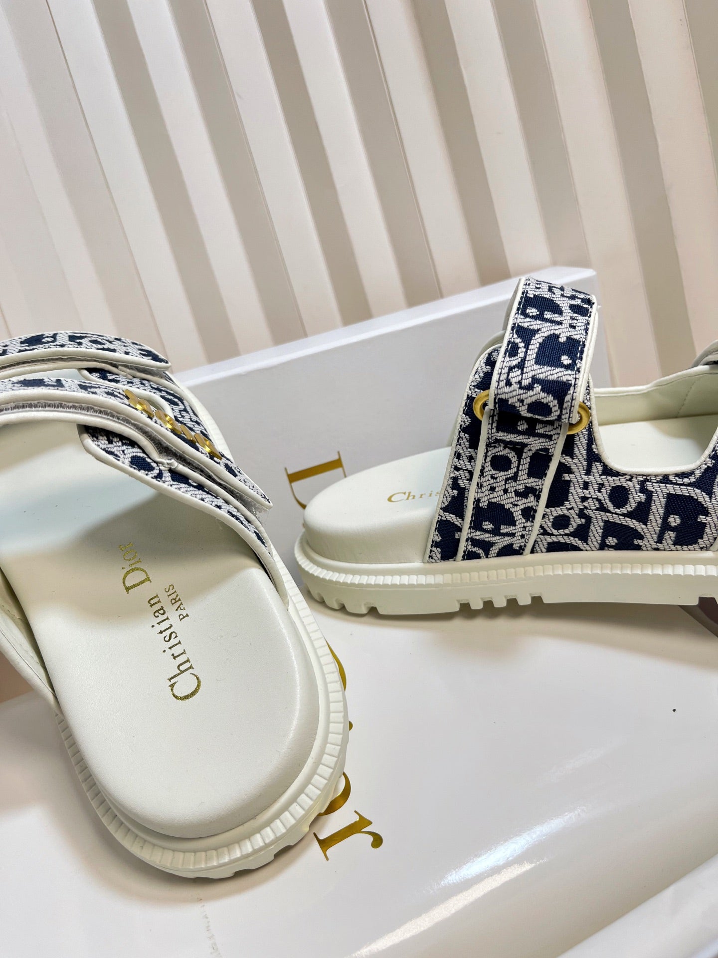 DIORACT SLIDES 25MM IN NAVY BLUE TWEED - 35