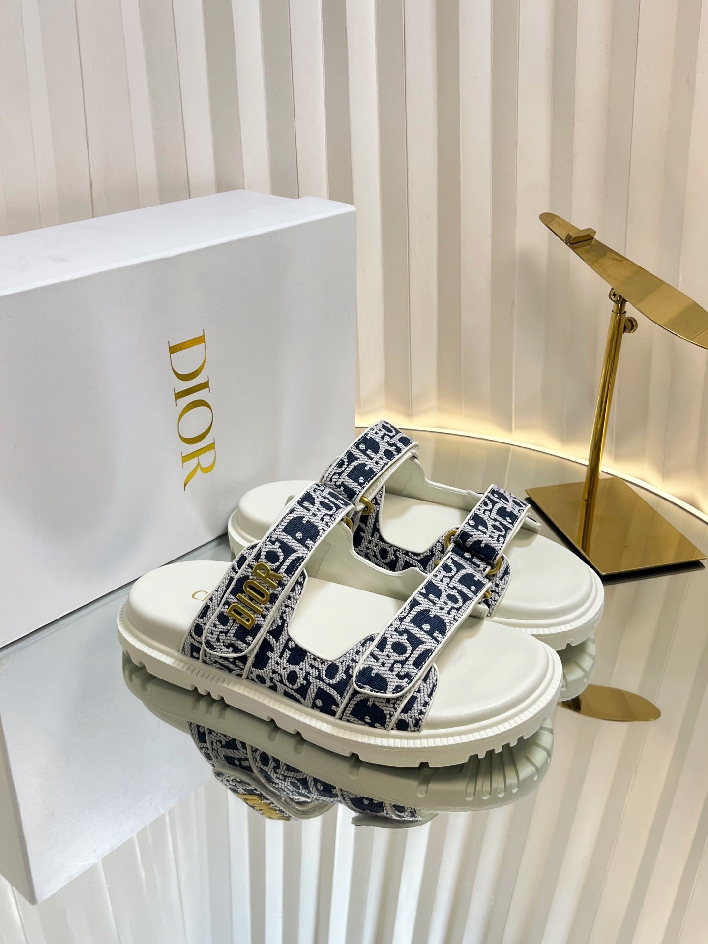 DIORACT SLIDES 25MM IN NAVY BLUE TWEED - 35