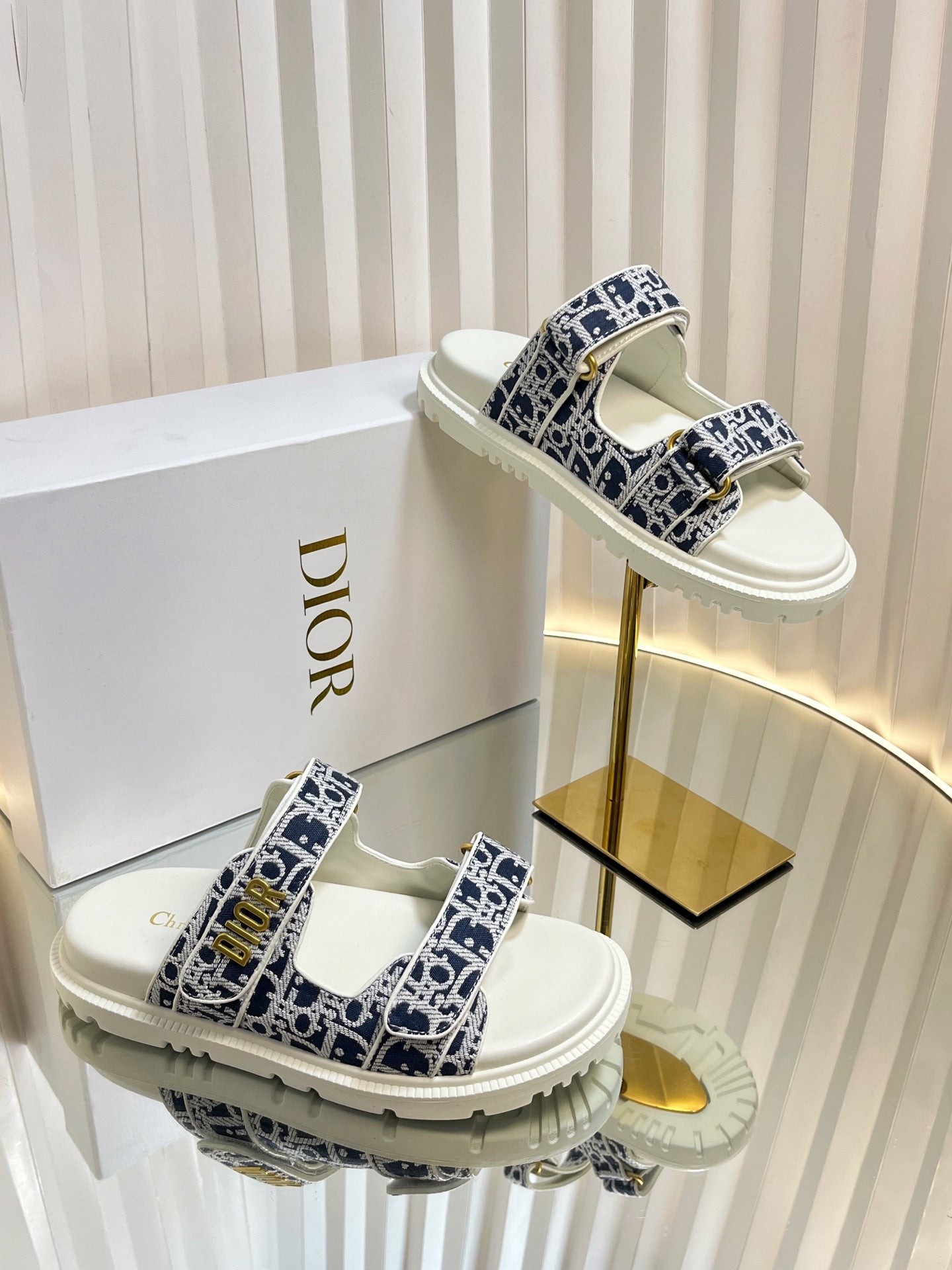 DIORACT SLIDES 25MM IN NAVY BLUE TWEED - 35
