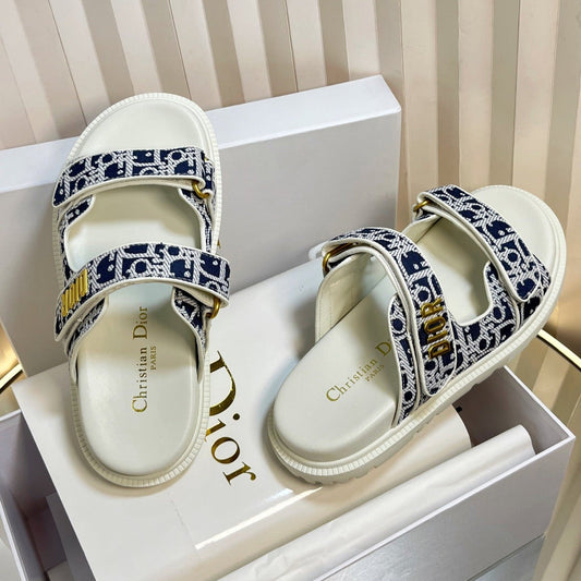 DIORACT SLIDES 25MM IN NAVY BLUE TWEED - 35