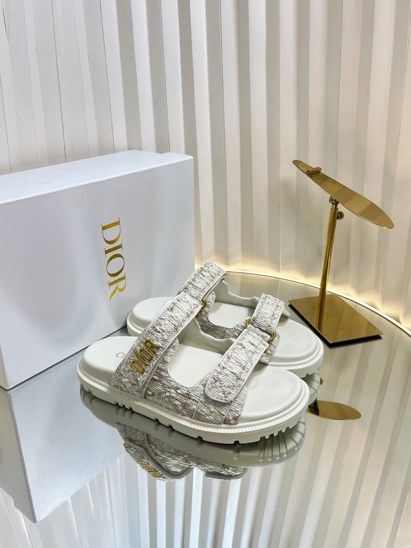 DIORACT SLIDES 25MM IN WHITE AND GOLD TWEED - 35