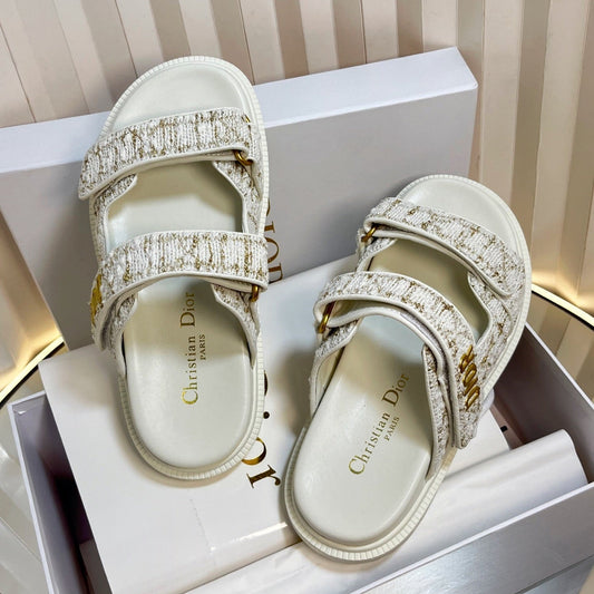 DIORACT SLIDES 25MM IN WHITE AND GOLD TWEED - 35
