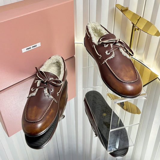 Черевики-мокасини MIUMIU 26S з хутром з коричневої телячої шкіри