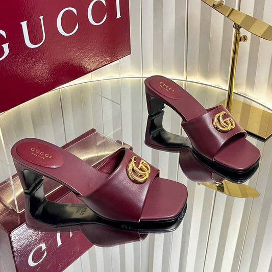 БОСОНІЖКИ GUCCI НА ПІДБОРАХ 26S, 45 ММ, З ТЕМНО-ЧЕРВОНОЇ ТЕЛЯЧОЇ ШКІРИ