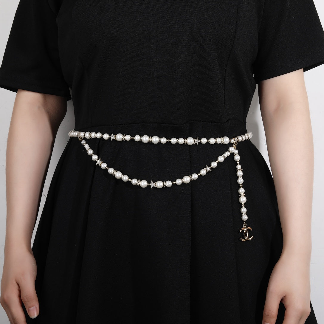 CHANEL 25S CHAIN BELT IN WHITE PEARL 612712 - 30