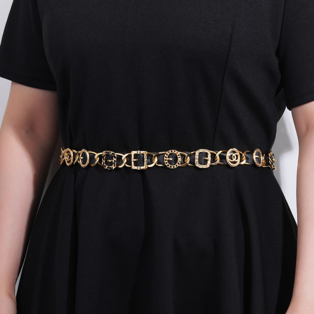 CHANEL 25S CHAIN BELT IN GOLD METALLIC AND BLACK CALFSKIN 614282 - 30