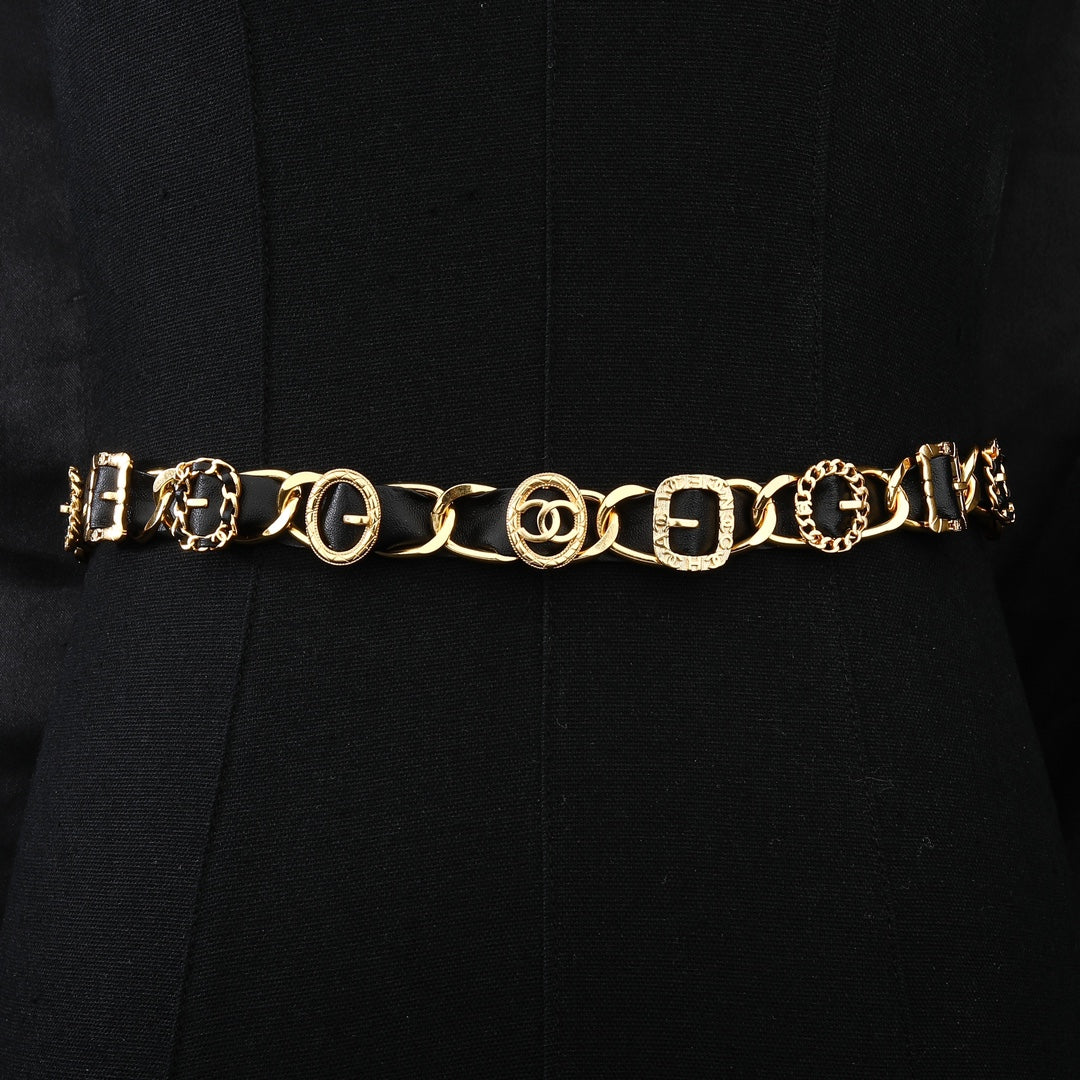 CHANEL 25S CHAIN BELT IN GOLD METALLIC AND BLACK CALFSKIN 614282 - 30