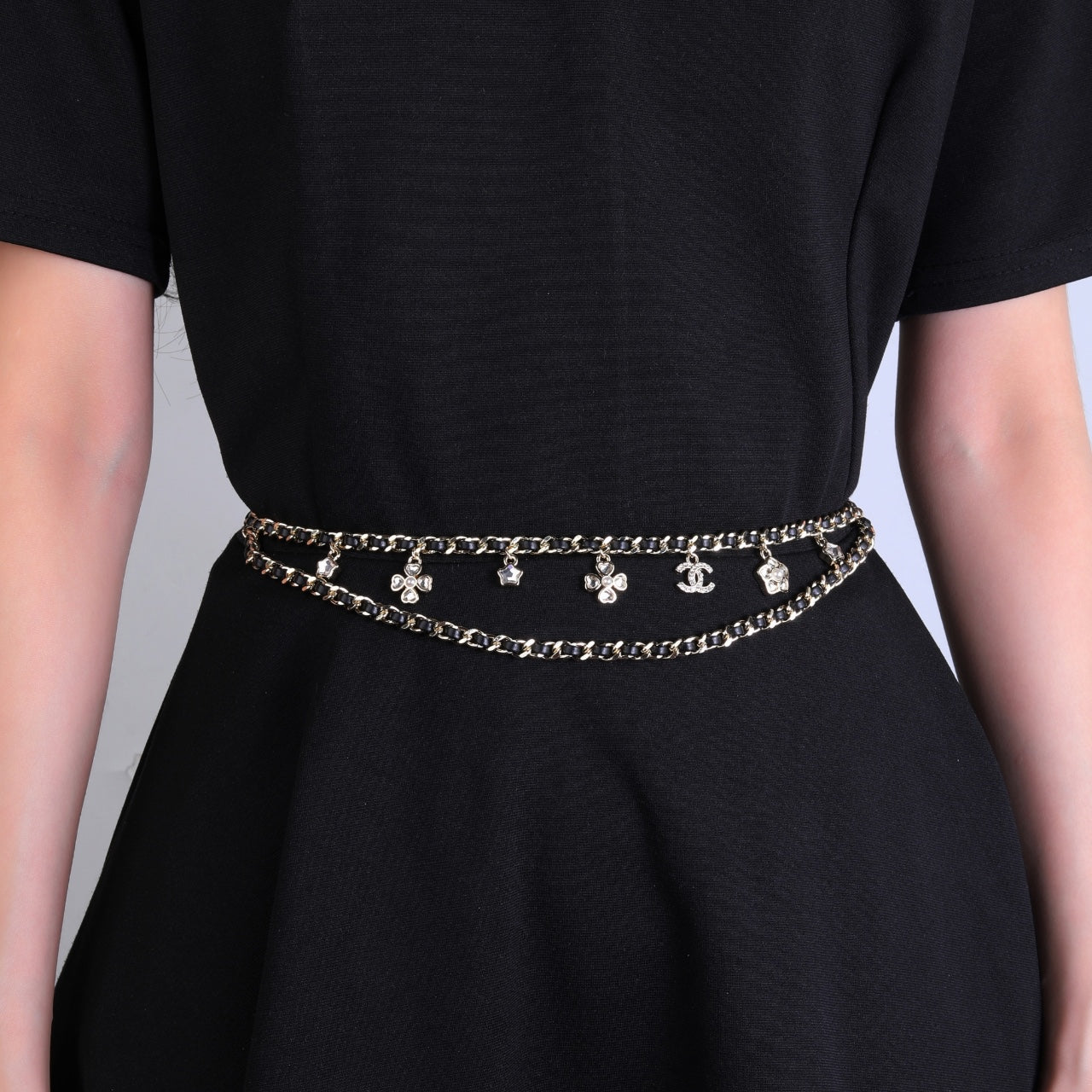 CHANEL 25S CHAIN BELT IN BLACK CALFSKIN AND GOLD METALLIC 614284 - 30
