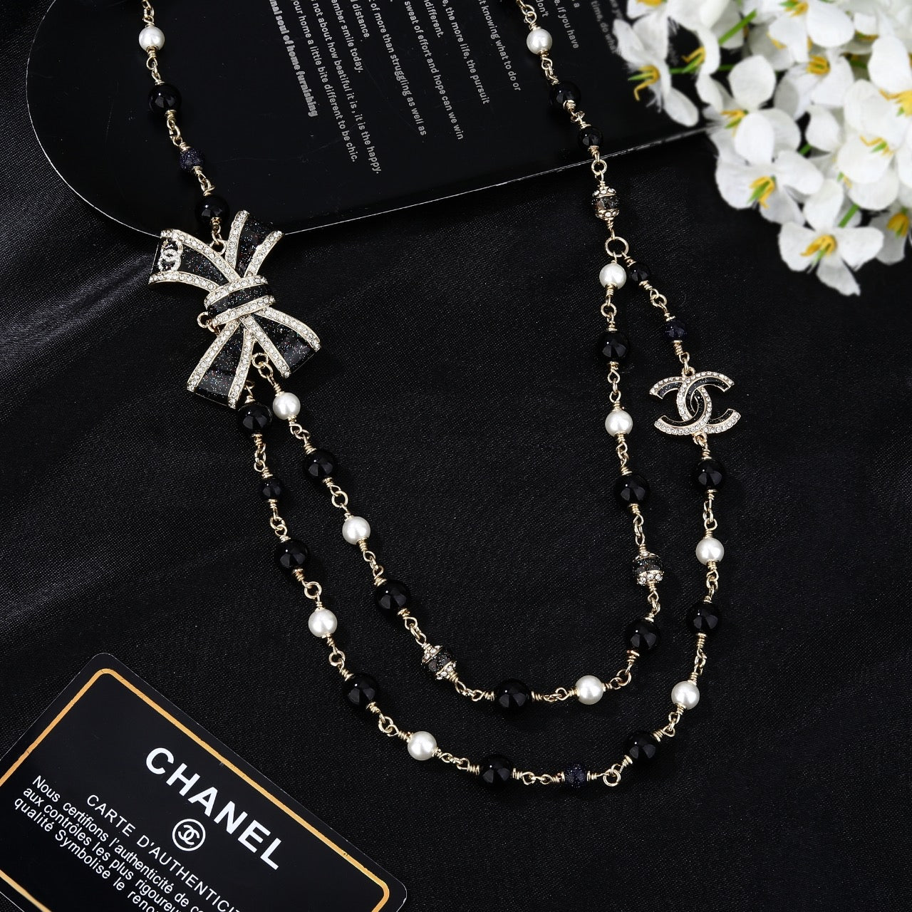 CHANEL 25S CHAIN BELT IN BLACK AND WHITE PEARL 614285 - 30