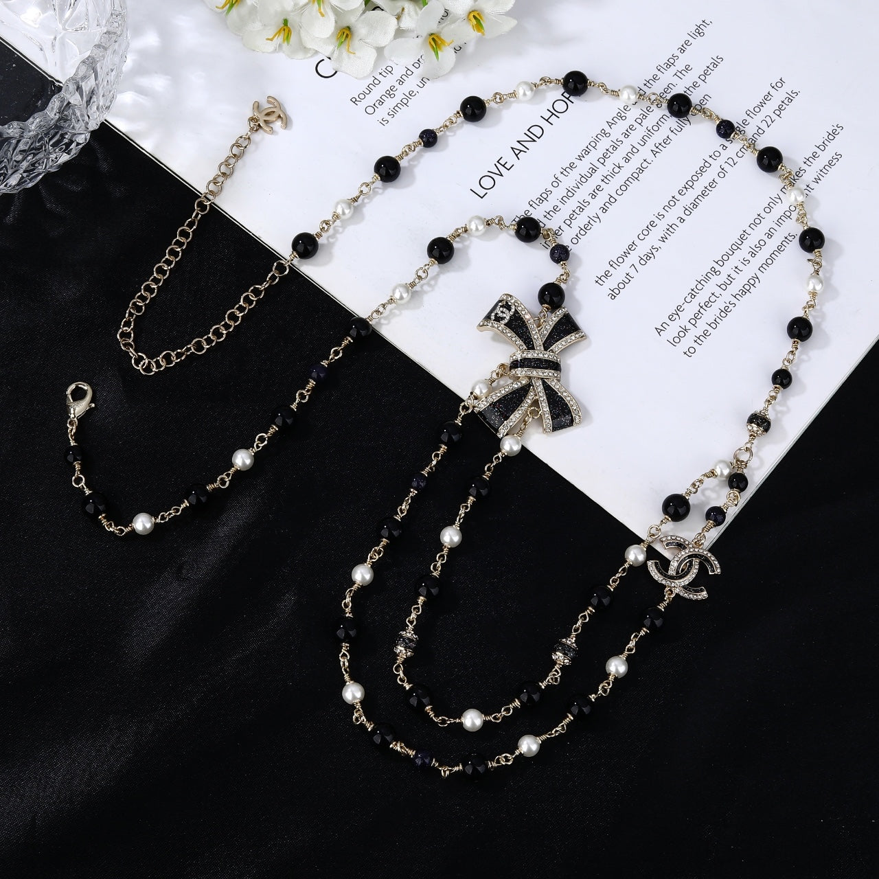 CHANEL 25S CHAIN BELT IN BLACK AND WHITE PEARL 614285 - 30