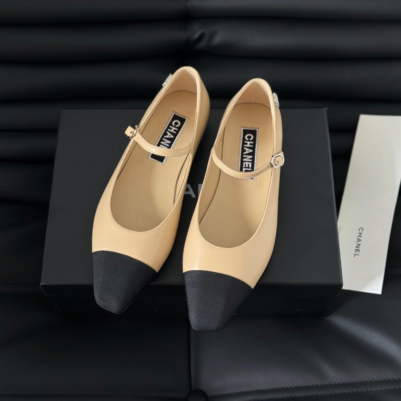 MARY JANE BEIGE CREAM MIX BLACK CALFSKIN - 35