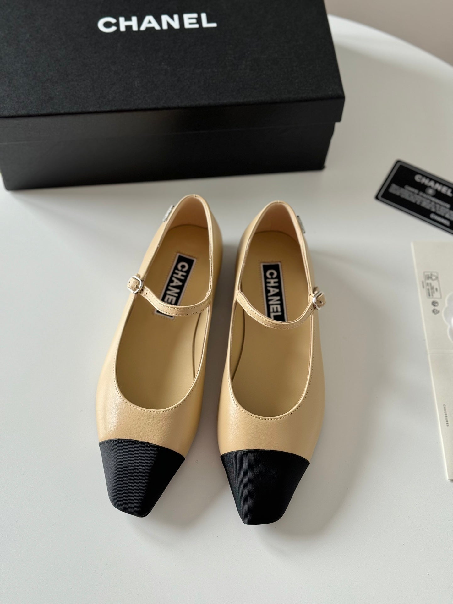 MARY JANE BEIGE CREAM MIX BLACK CALFSKIN - 35