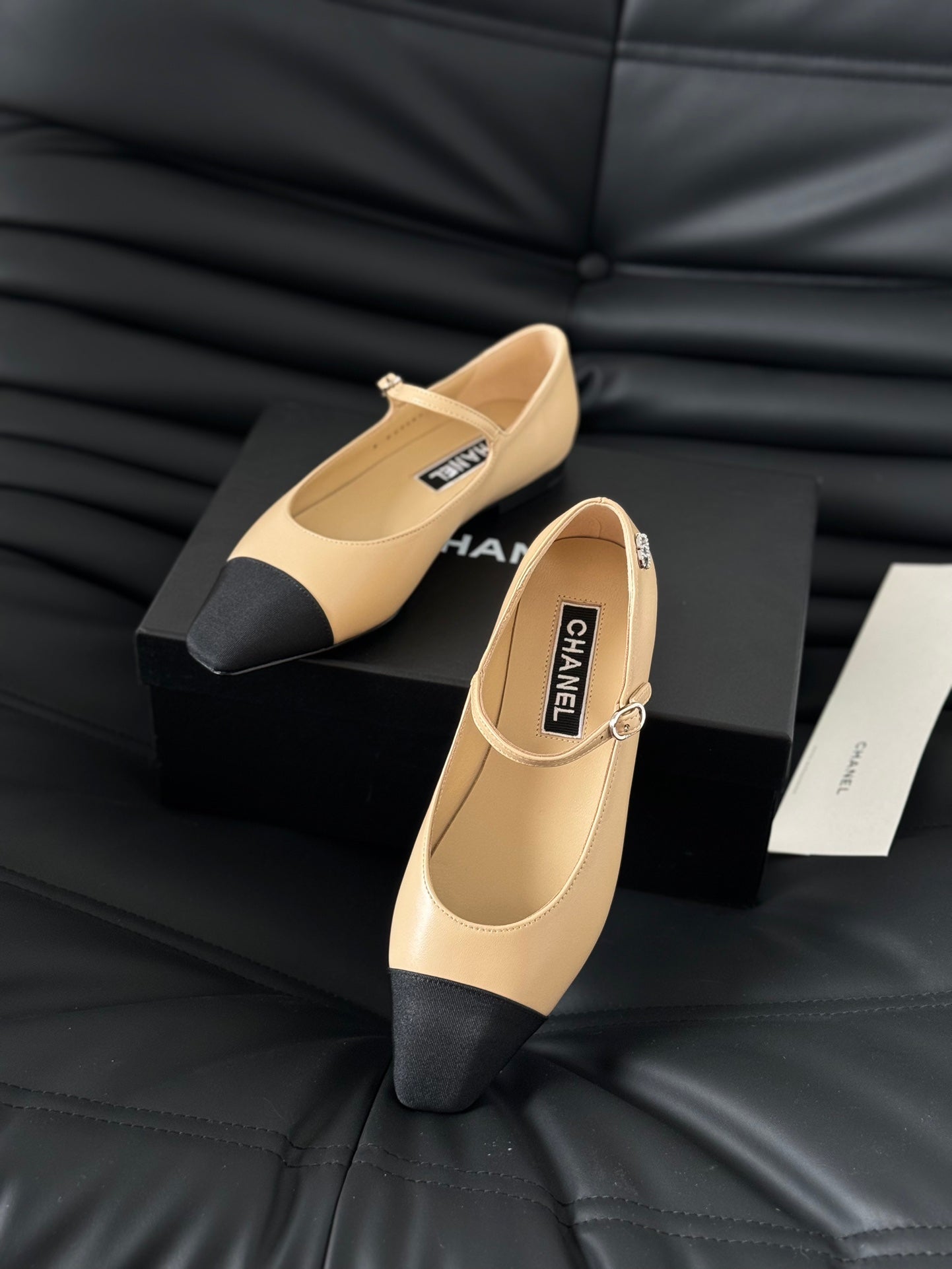 MARY JANE BEIGE CREAM MIX BLACK CALFSKIN - 35