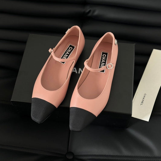 MARY JANE LIGHT PINK MIX BLACK CALFSKIN - 35